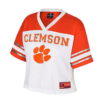 Women's Colosseum White Clemson Tigers Treasure Cropped Football Jersey