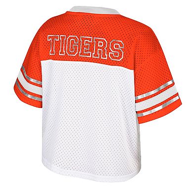Women's Colosseum White Clemson Tigers Treasure Cropped Football Jersey