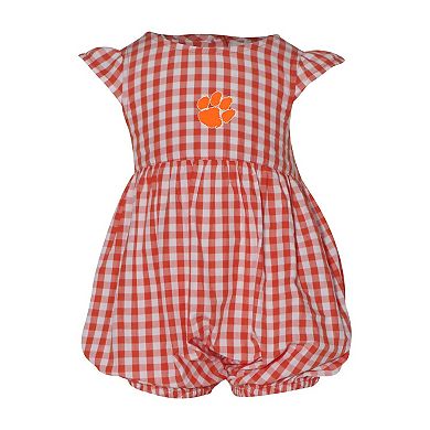 Girl's Infant Garb Orange Clemson Tigers Cara Gingham Ruffled Bodysuit