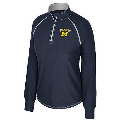 Women's Colosseum Navy Michigan Wolverines Bikram Raglan Quarter-Zip Top