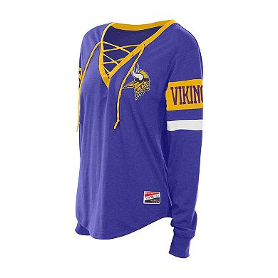 Women's New Era Purple Minnesota Vikings Throwback Lace-Up Long-Sleeve T-Shirt