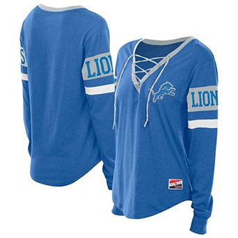Women's New Era Blue Detroit Lions Throwback Lace-Up Long-Sleeve T-Shirt
