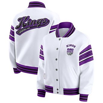 Women's WEAR by Erin Andrews White Sacramento Kings Snap Front Fleece Sweatshirt