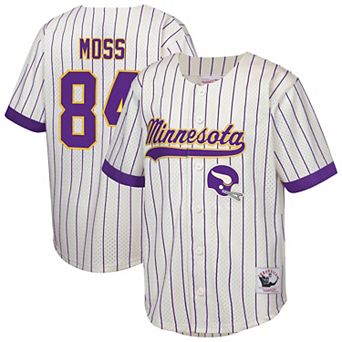 Youth Mitchell & Ness Randy Moss Cream Minnesota Vikings Retired Player Name & Number Baseball Jersey