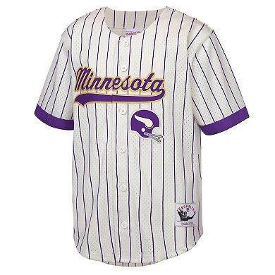 Youth Mitchell & Ness Randy Moss Cream Minnesota Vikings Retired Player Name & Number Baseball Jersey