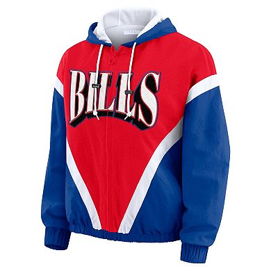 Women's WEAR by Erin Andrews Red/Royal Buffalo Bills Plus Size Retro Crinkle Full-Zip Hoodie Windbreaker Jacket