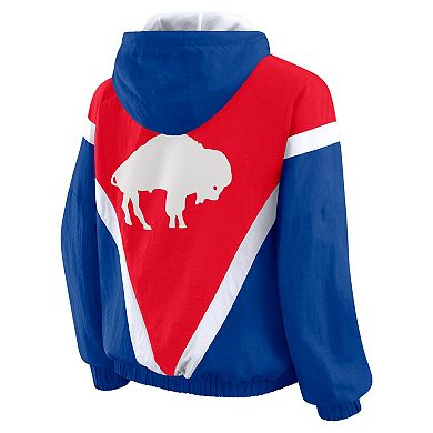 Women's WEAR by Erin Andrews Red/Royal Buffalo Bills Plus Size Retro Crinkle Full-Zip Hoodie Windbreaker Jacket