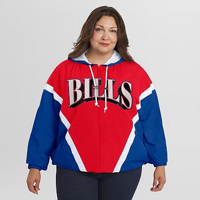 Women's WEAR by Erin Andrews Red/Royal Buffalo Bills Plus Size Retro Crinkle Full-Zip Hoodie Windbreaker Jacket