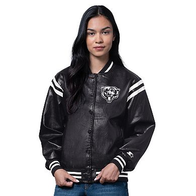 Women's Starter Black Chicago Bears High Heat Vegan Leather Varsity Jacket