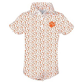 Infant Garb Orange Clemson Tigers Tom Allover Print Performance Polo Bodysuit