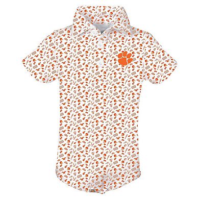 Infant Garb Orange Clemson Tigers Tom Allover Print Performance Polo Bodysuit