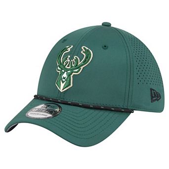 Men's New Era Hunter Green Milwaukee Bucks Featherweight Poly Rope Flex 39Thirty Hat