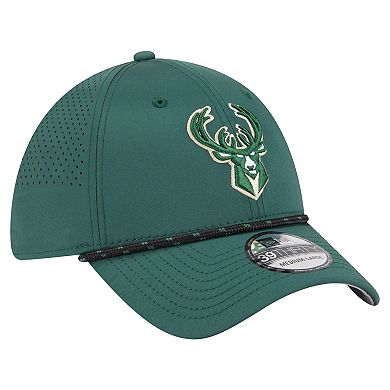 Men's New Era Hunter Green Milwaukee Bucks Featherweight Poly Rope Flex 39Thirty Hat