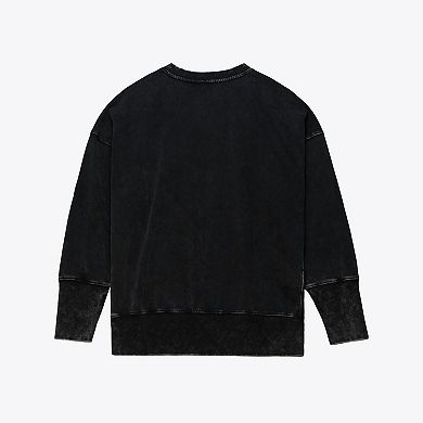 Women's Mitchell & Ness Black Baltimore Ravens Delineate Mineral Wash Crewneck Sweatshirt