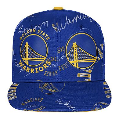 Youth Outerstuff Royal Golden State Warriors Street Hooper Allover Print Snapback Hat