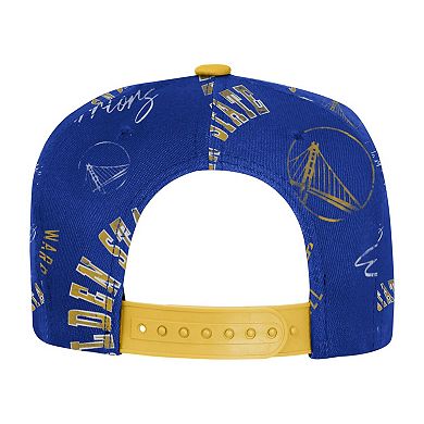 Youth Outerstuff Royal Golden State Warriors Street Hooper Allover Print Snapback Hat