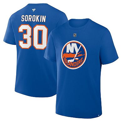 Men's Fanatics Ilya Sorokin Royal New York Islanders Authentic Stack Name & Number T-Shirt