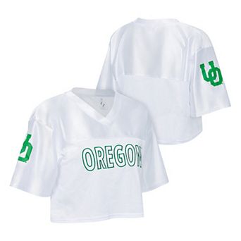 Women's ZooZatz White Oregon Ducks Mesh Cropped V-Neck T-Shirt