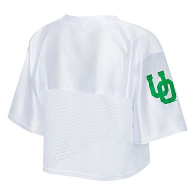 Women's ZooZatz White Oregon Ducks Mesh Cropped V-Neck T-Shirt