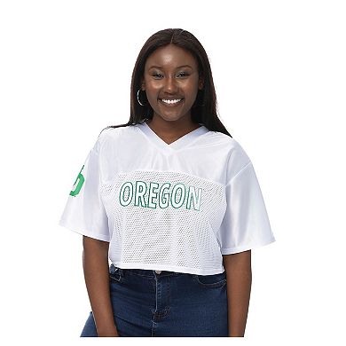 Women's ZooZatz White Oregon Ducks Mesh Cropped V-Neck T-Shirt