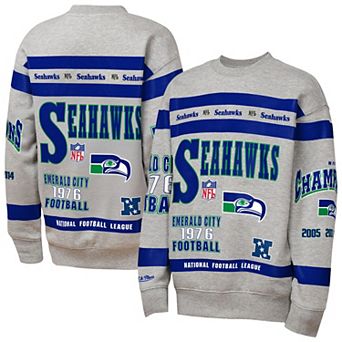 Youth Mitchell & Ness Gray Seattle Seahawks Throwback All-Over Print Fleece Sweatshirt