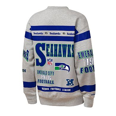Youth Mitchell & Ness Gray Seattle Seahawks Throwback All-Over Print Fleece Sweatshirt