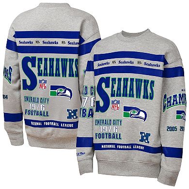 Youth Mitchell & Ness Gray Seattle Seahawks Throwback All-Over Print Fleece Sweatshirt
