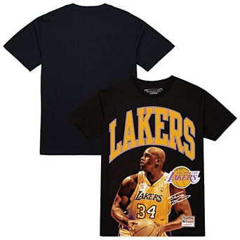 Men's Mitchell & Ness Shaquille O'Neal Black Los Angeles Lakers Hardwood Classics Player Arch T-Shirt