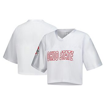 Women's ZooZatz White Ohio State Buckeyes Mesh Cropped V-Neck T-Shirt