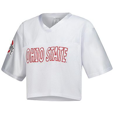 Women's ZooZatz White Ohio State Buckeyes Mesh Cropped V-Neck T-Shirt
