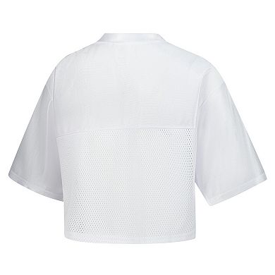 Women's ZooZatz White Ohio State Buckeyes Mesh Cropped V-Neck T-Shirt