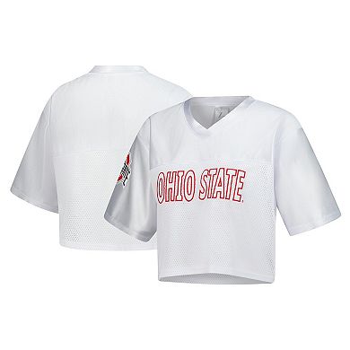 Women's ZooZatz White Ohio State Buckeyes Mesh Cropped V-Neck T-Shirt