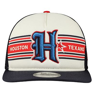 Men's New Era Cream/Navy Houston Texans Banner A-Frame 9FIFTY Trucker Snapback Hat