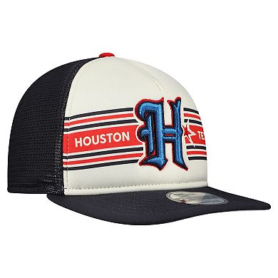 Men's New Era Cream/Navy Houston Texans Banner A-Frame 9FIFTY Trucker Snapback Hat