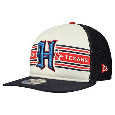 Men's New Era Cream/Navy Houston Texans Banner A-Frame 9FIFTY Trucker Snapback Hat
