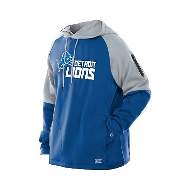 Men's New Era Blue Detroit Lions Combine Authentic Color Block Raglan Pullover Hoodie