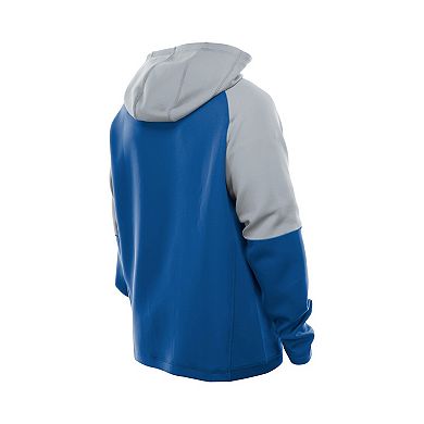Men's New Era Blue Detroit Lions Combine Authentic Color Block Raglan Pullover Hoodie