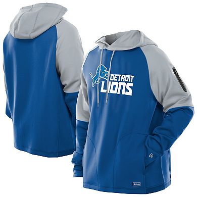 Men's New Era Blue Detroit Lions Combine Authentic Color Block Raglan Pullover Hoodie