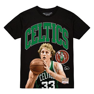 Men's Mitchell & Ness Larry Bird Black Boston Celtics Hardwood Classics Player Arch T-Shirt