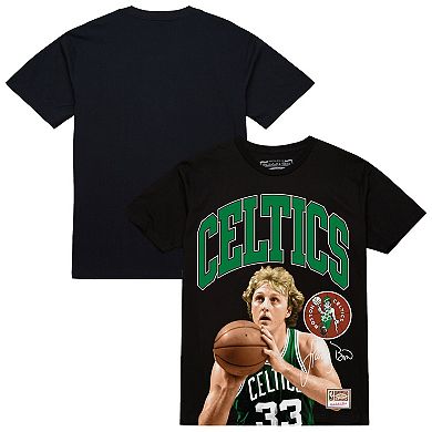 Men's Mitchell & Ness Larry Bird Black Boston Celtics Hardwood Classics Player Arch T-Shirt