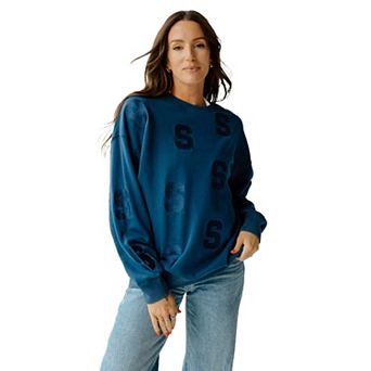 Women's Gameday Social Navy Syracuse Orange Ritter Repeat Lantern Sleeve Crewneck Sweatshirt