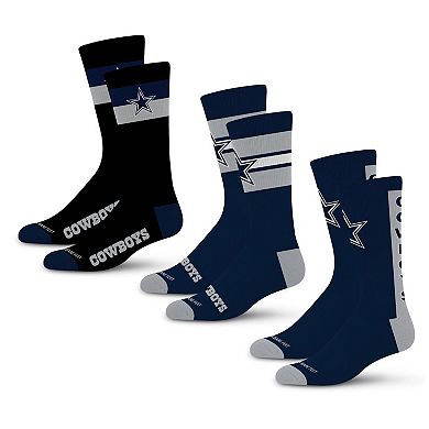 Unisex For Bare Feet Dallas Cowboys Three-Pack Crew Sock Set