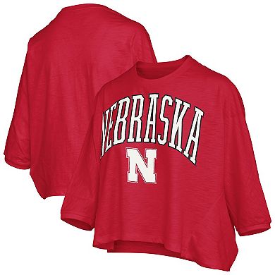 Women's Pressbox Red Nebraska Huskers Midi Arch Over Logo Oversized T-Shirt