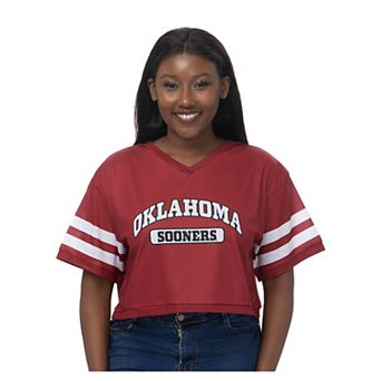 Women's ZooZatz Crimson Oklahoma Sooners V-Neck Mesh Cropped T-Shirt
