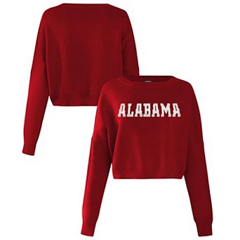 Women's Hype and Vice Crimson Alabama Crimson Tide Oversized Cropped Ivy Knit Pullover Sweater