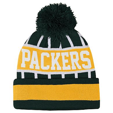 Youth Outerstuff Green Green Bay Packers Go Fast Cuffed Knit Hat with Pom