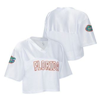 Women's ZooZatz White Florida Gators Mesh Cropped V-Neck T-Shirt