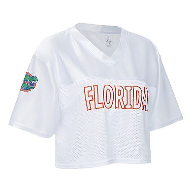 Women's ZooZatz White Florida Gators Mesh Cropped V-Neck T-Shirt
