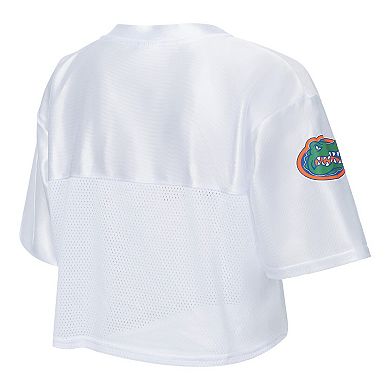 Women's ZooZatz White Florida Gators Mesh Cropped V-Neck T-Shirt