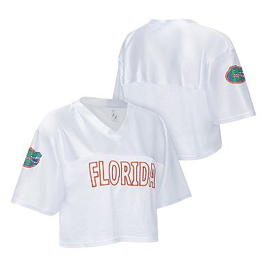 Women's ZooZatz White Florida Gators Mesh Cropped V-Neck T-Shirt
